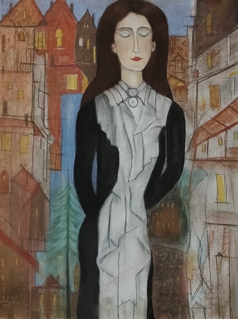 Füzér Gábor -Anna karácsonya - pasztell/papír (2025) 62×46 cm
Anna's Christmas - softpastel on paper